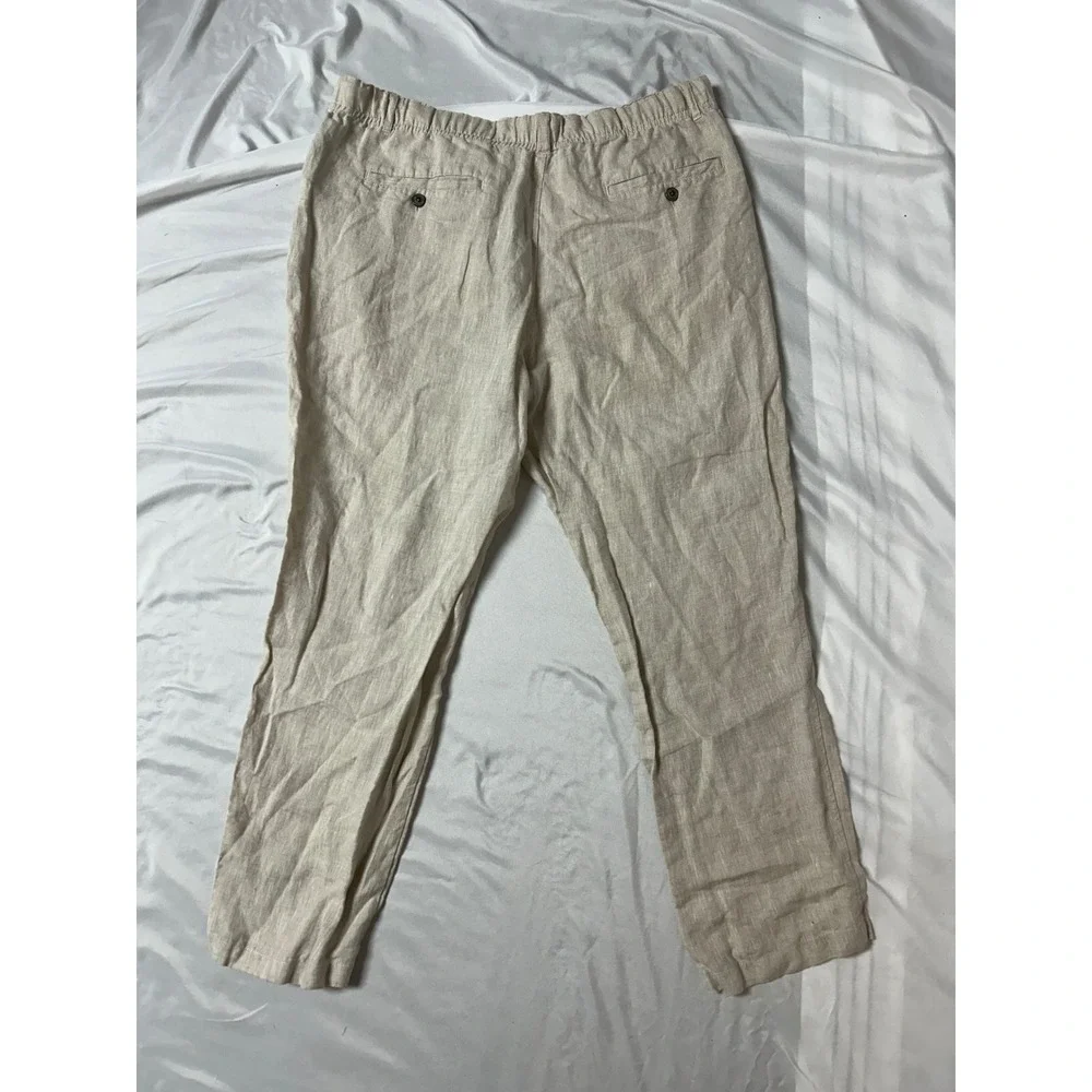 Tasso Elba Island Mens Linen Drawstring Pants Oatmeal Beige XL Tropical Summer